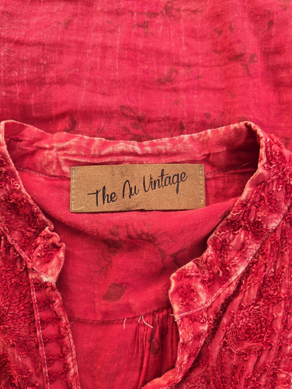 Nu Vintage Distressed Embroidered Long Sleeve Blouse Red Size Medium - Picture 3 of 7